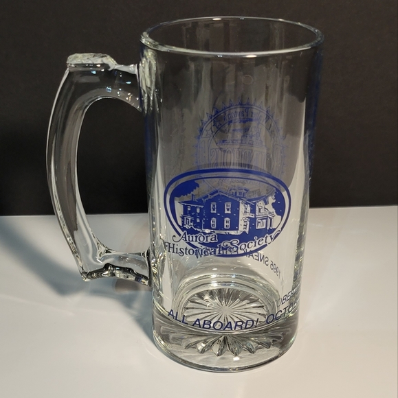 Glass Beer Mug With Handle 1995 Aurora Historical Society - Picture 2 of 8